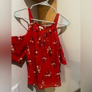 Sienna Sky Red Floral Cold Shoulder Blouse
